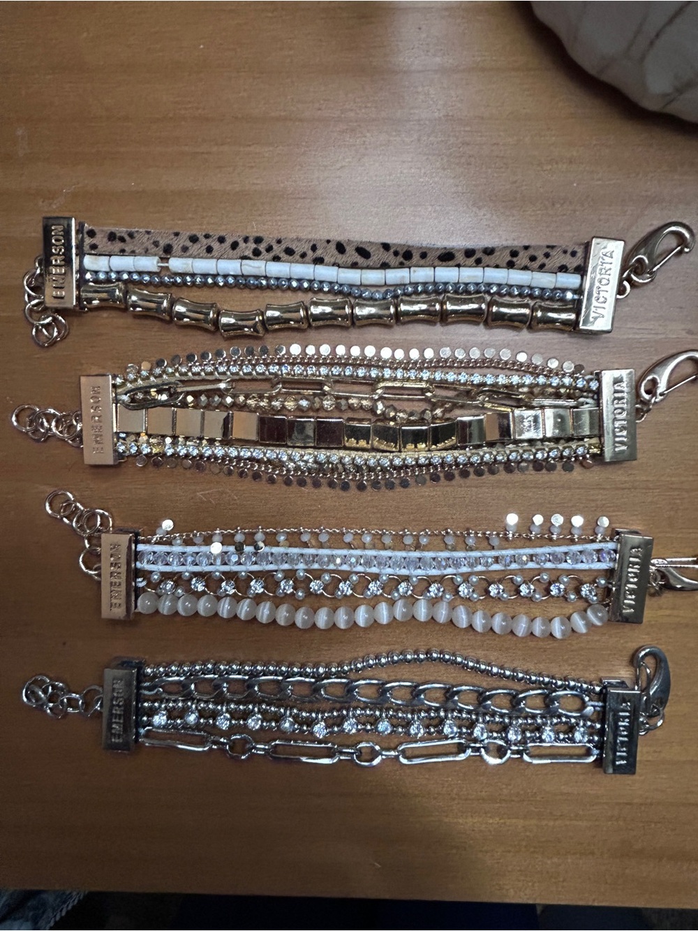 Victoria Emerson Layered Metallic and White Multi-Row Bracelet Set